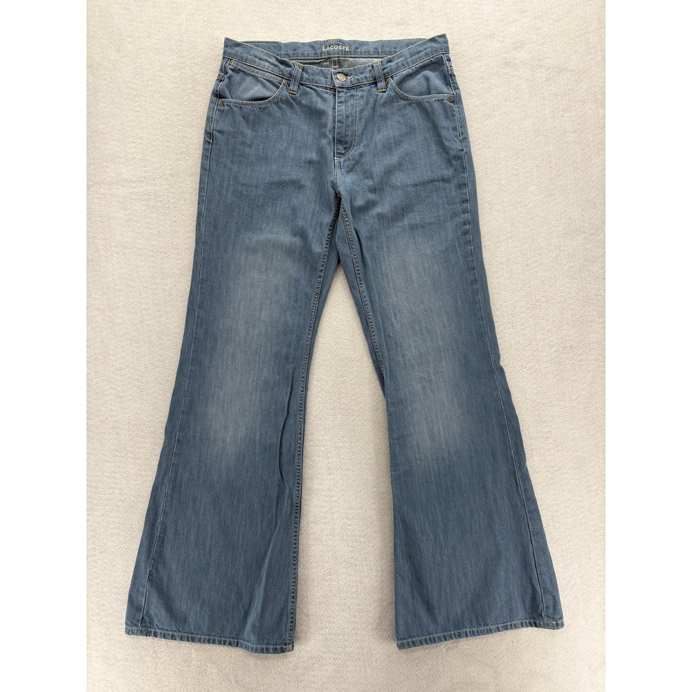 Lacoste Jeans Womens 32 Blue Denim Wide Leg 100% Cotton Made Tunisia Croc Logo
